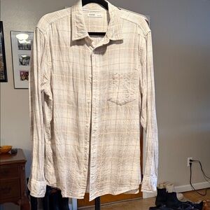 Sonoma Cream Plaid Long-Sleeve Casual Button-Down Shirt